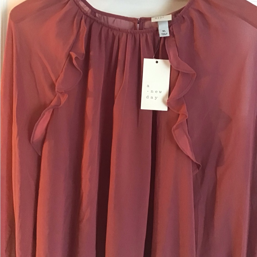A New Day Women's Mauve Ruffle Blouse